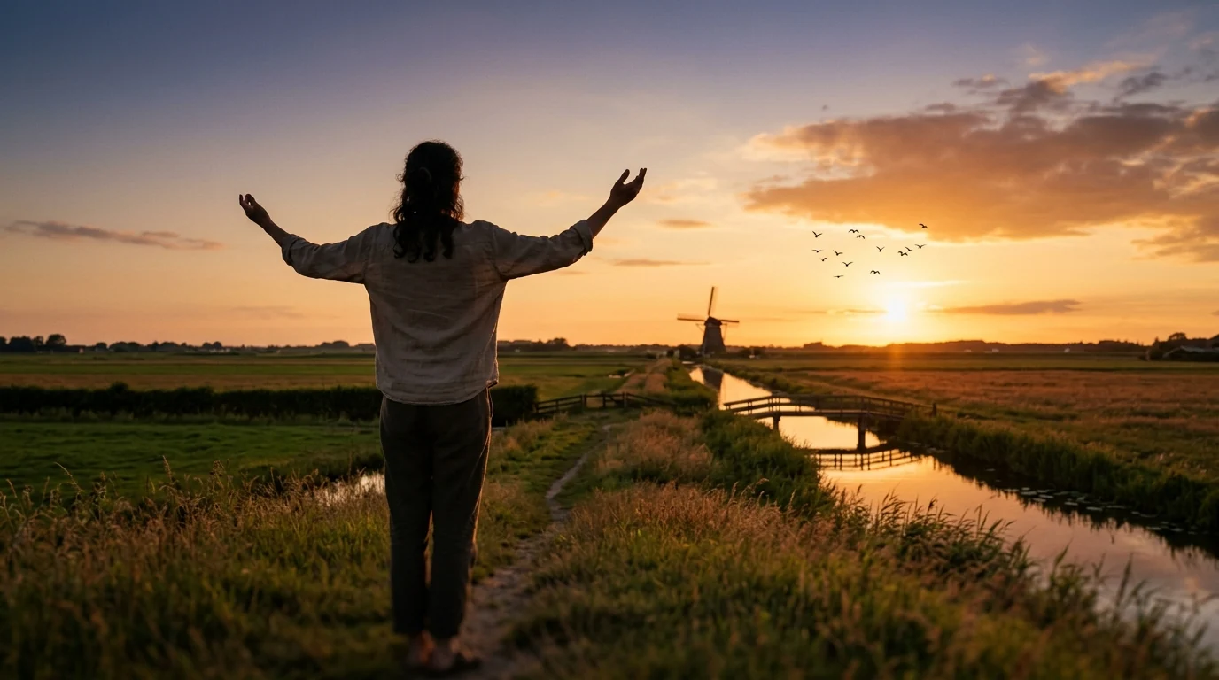 Anoniem silhouet bij zonsondergang &mdash; actieve levensstijl in de natuur